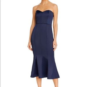 NWT Likely Sophie blue satin peplum strapless midi dress size 2